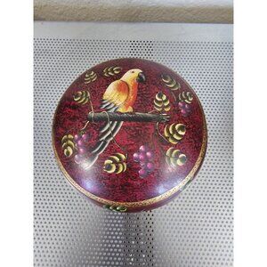 Vintage Chinese Parrot and Grapevine Red Burgundy Gold 7" Large Trinket Dish